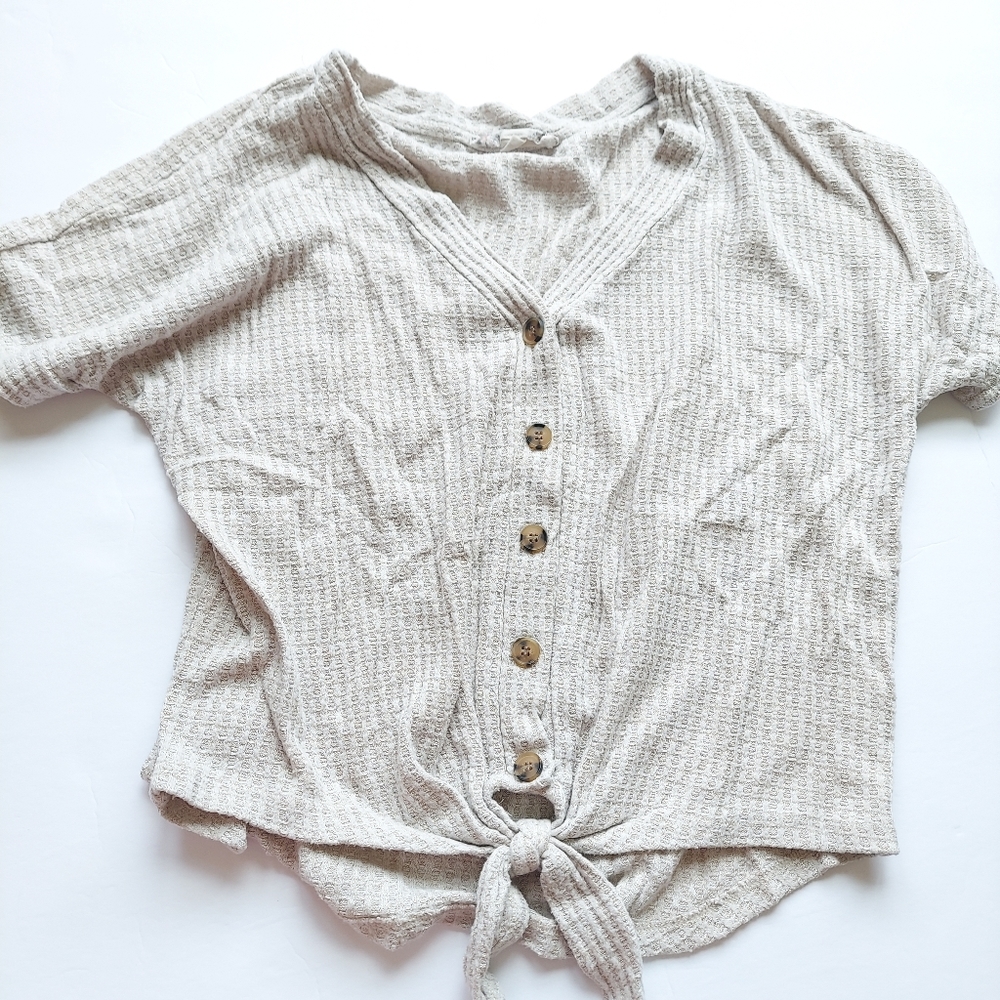 Pink republic button tie top medium